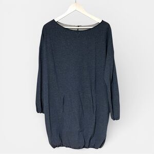6397 Cocoon Tunic Long‎ Top Cotton Pockets Oversized Medium Navy USA made